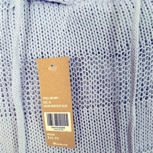 BKE Buckle | Ribbed Open Weave Hooded Sweater | Kentucky Blue - Picture 8 of 8